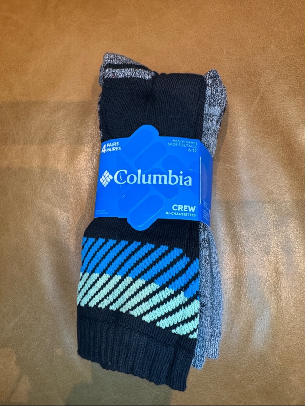 Columbia Men’s Crew Socks 4-Pack Black Blue Mint Striped Size 6–12
